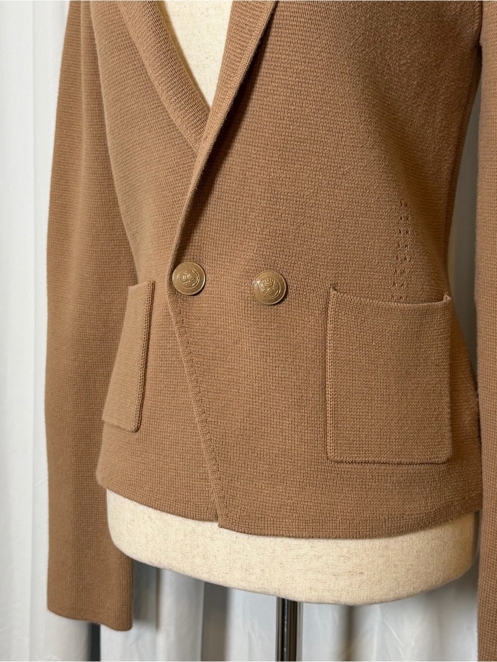 L’AGENCE Sofia Knit Double Breasted Blazer Ginger Snap Brown Gold Buttons Small - Picture 8 of 16